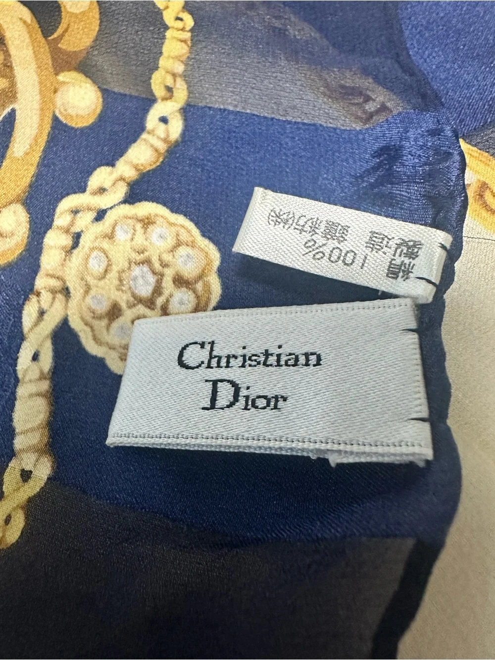 Dior Navy & Gold Chain Print Silk Scarf